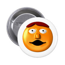 Orange smiley face man pinback button