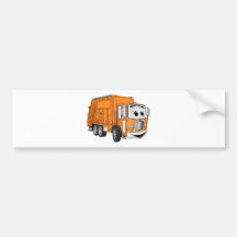 Orange Smiling Garbage Truck Cartoon Bumper Stickers