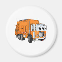 Orange Smiling Garbage Truck Cartoon Magnets