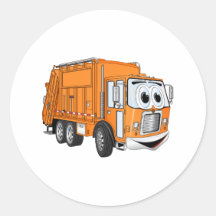 Orange Smiling Garbage Truck Cartoon Stickers