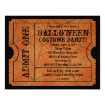 Orange Spider Web Vintage Ticket Invitations