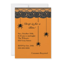 Orange Spiders and Lace Halloween Invitation