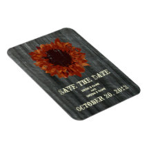Orange Sunflower & Barnwood Save The Date Magnet