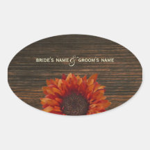 Orange Sunflower & Barnwood Wedding Sticker
