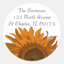 Orange Sunflower Return Address Round Stickers