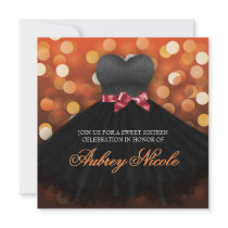 Orange Sweet Sixteen Black Dress Birthday Invite