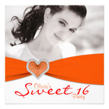 Orange Sweet Sixteen Photo Birthday Party Personalised Announcement