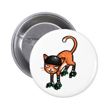 Orange tabby on rollerskates pinback button