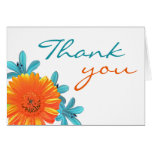Orange & Teal Summer Flower Thank You Note Cards