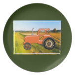 Orange Tractor in the Farm Fields Party Plate