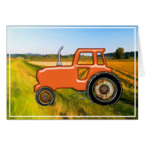 Orange Tractor  in the Fields