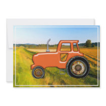 Orange Tractor  in the Fields