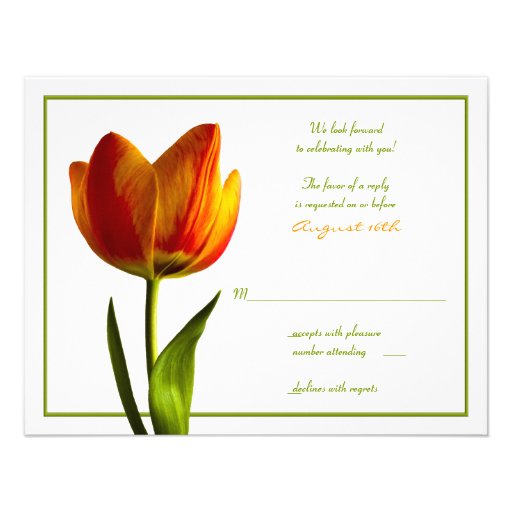 Orange Tulip Wedding Reply Card Personalised Announcement