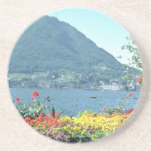 Orange Views of public gardens, Lugano, Switzerlan Beverage Coasters