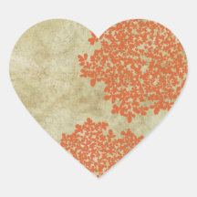 Orange Vintage Floral Envelope Seal Heart Sticker