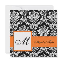 Orange Wedding Monogram Damask Invitation