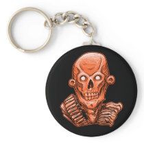 Orange Zombie Skull Head Keychain