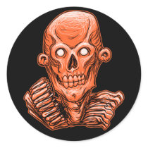Orange Zombie Skull Head Sticker