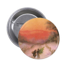 Orangey Sunset Over Snowy Lane Vintage Xmas Pin