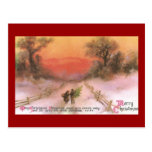 Orangey Sunset Over Snowy Lane Vintage Xmas Post Cards