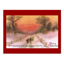 Orangey Sunset Over Snowy Lane Vintage Xmas Post Cards