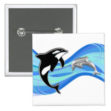 Orca and Dolphin in the Waves Pin