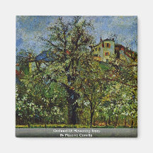 Orchard Of Flowering Trees By Pissarro Camille Refrigerator Magnet