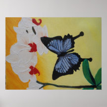 Orchid and blue butterfly posters