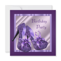 Orchid High Heel Shoes Womans Purple Birthday Part Personalised Invite
