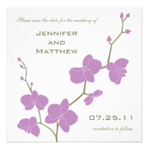 Orchids Save the Date - Vintage Olive and Violet Personalized Invites