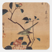 Oriental Camellia and Warbler Square Stickers