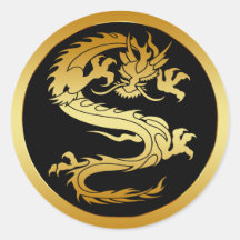 ORIENTAL GOLD DRAGON ROUND STICKER