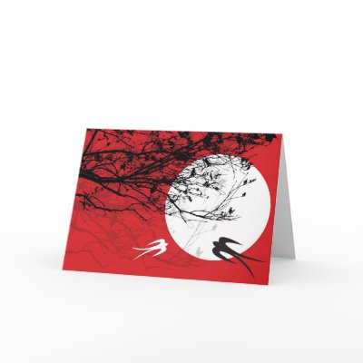 Oriental Swallows in Moonlight Card by fat_fa_tin