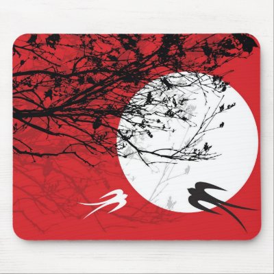 Oriental Swallows in Moonlight Mousepad by fat_fa_tin
