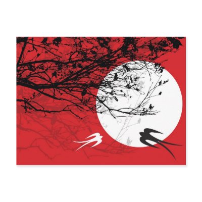 Oriental Swallows in Moonlight Postcard by fat_fa_tin