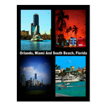 Orlando, Miami, South Beach Collage Postcards