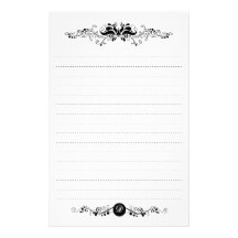 Ornament Monogram Black & White Ruled Stationery
