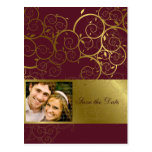 Ornamental Gold Spiral Vine Save The Date Postcard