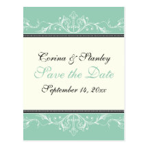 Ornamental jade, ivory wedding Save the Date Post Cards
