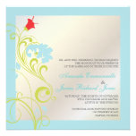 Ornamental vine/aqua blue/green /grey custom invitation