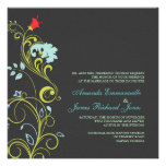 Ornamental vine/aqua blue/green /grey invitations