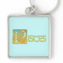 Ornate Aqua Blue and Gold Pisces keychains