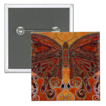 ornate art deco butterfly  (painting) button