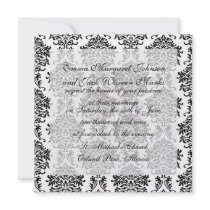 ornate black damask on white invitation