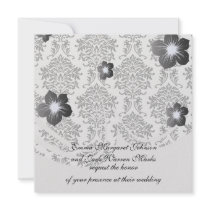 ornate black damask on white custom invite