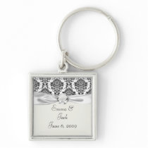 ornate black damask on white key chains