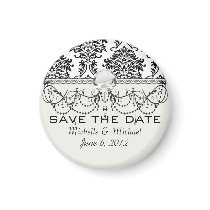 ornate black damask on white fridge magnet