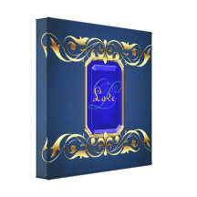 Ornate Blue Monogram Emerald Jewel Canvas Print