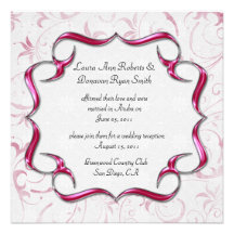 Ornate Bright Pink And Silver Post Wedding Personalised Invite