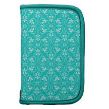 Ornate damask decorative teal aqua folio case organizers